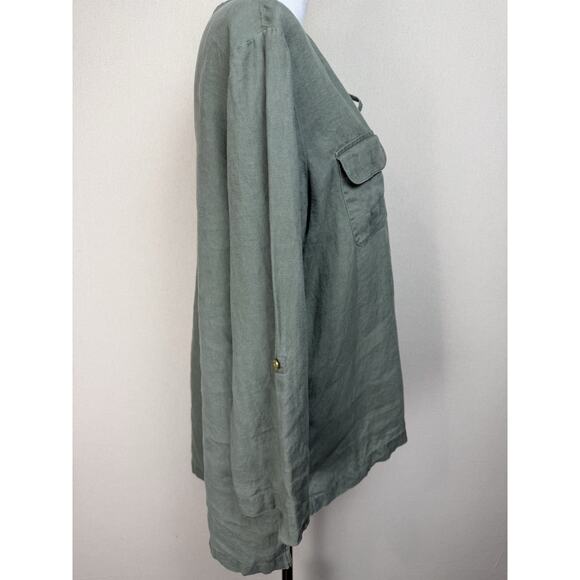 Company Ellen Tracy Green Tunic Lace Up Sz L Casual Classic Work Office - Picture 5 of 5